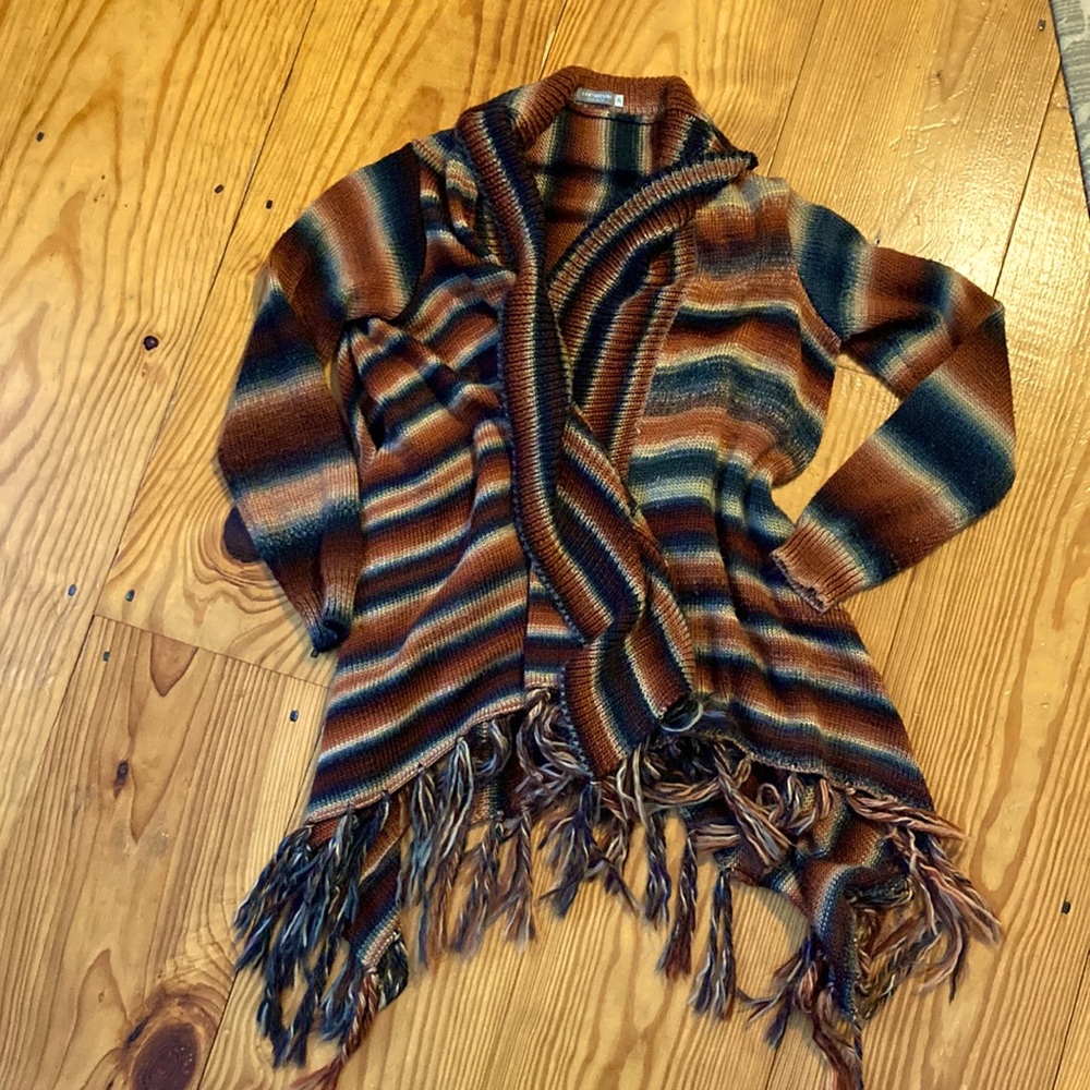 Earthbound asymmetrical bohemian knit sweater cardigan with tassels size xl